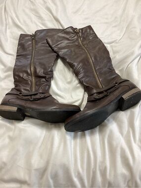 Rampage Dark Brown Mid-Heel Knee Boots with Side Zip